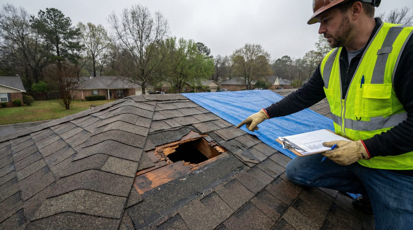 Storm roof damage inspection in Jacksonville AR